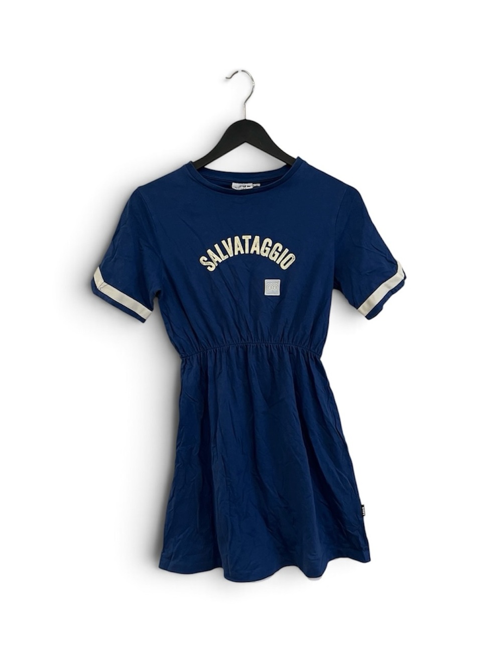 Navy Short-Sleeve Elastic Waist Girls' Dress